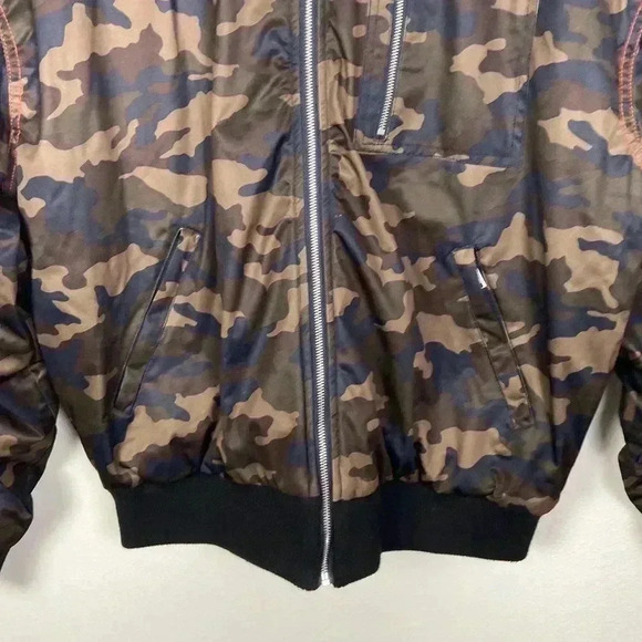 Zara Man Men’s Medium Camo Bomber Jacket Ruched Sleeves Casual Moto Bikercore - Picture 2 of 13